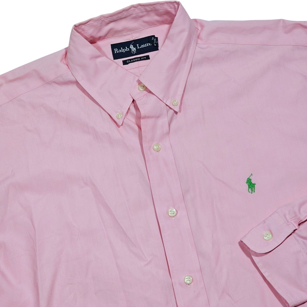 Ralph Lauren Button Down Shirt Mens L Pink Long Sleeve Classic Fit Preppy Ivy